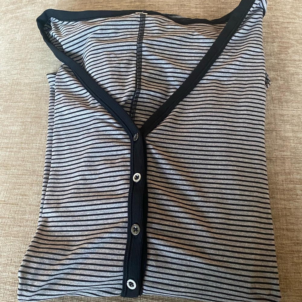 lululemon athletica Black and Gray Striped Long Sleeve Top